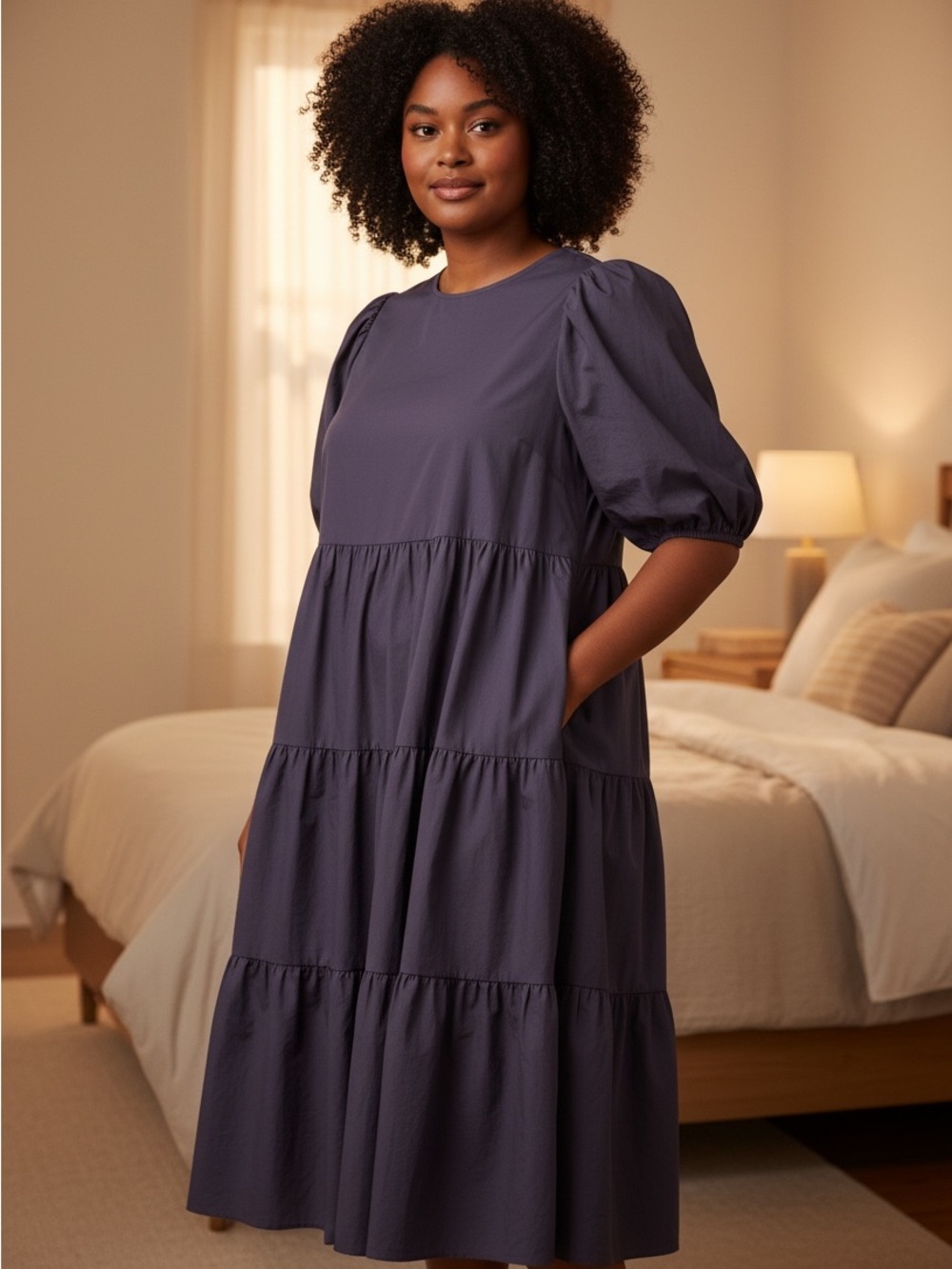 ASOS Tiered Puff-Sleeve Maxi Dress in Black - Picture 1 of 9
